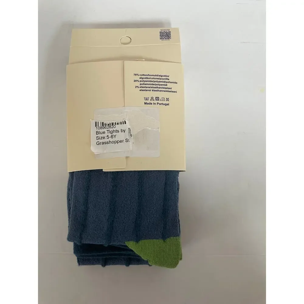 NWT Baba Kids Blue Knit‎ Tights with Green Toe Size 5-6 Years